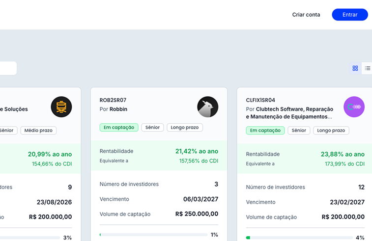 Ofertas de tokens disponíveis na plataforma Nimber